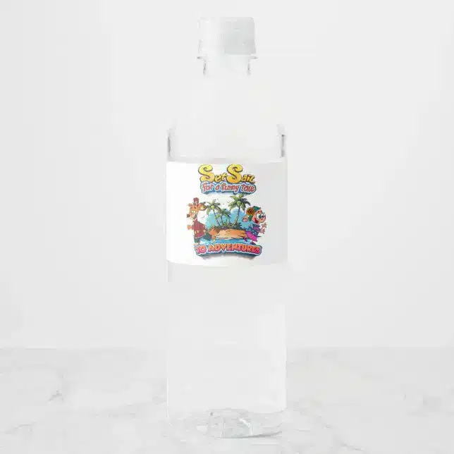 Set Sail for a Funny Tale island Water Bottle Label